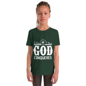 Christian Range i came i saw god conquered children's christian t shirt
