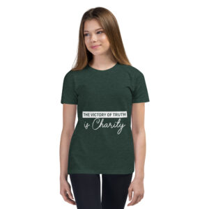 the victory of truth is charity children's christian t shirt