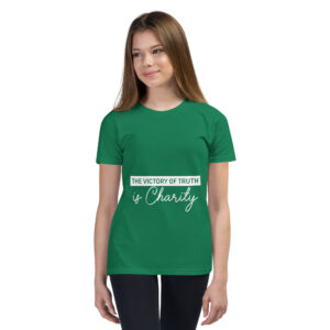 the victory of truth is charity children's christian t shirt