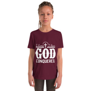 i came i saw god conquered children's christian t shirt