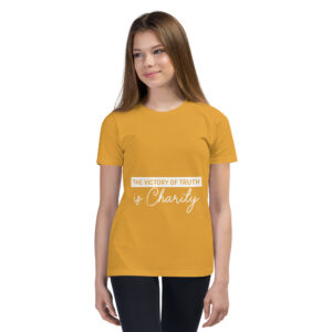 the victory of truth is charity children's christian t shirt