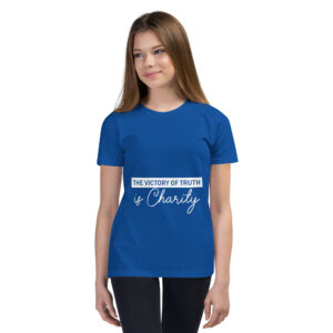 the victory of truth is charity children's christian t shirt