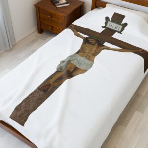 jesus crucified velveteen plush blanket