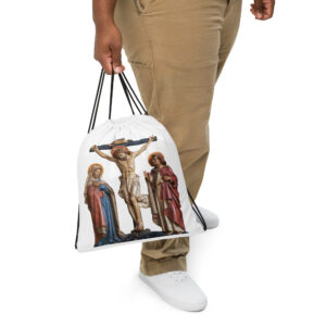 crucifixion scene drawstring bag