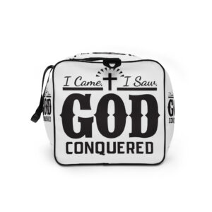 i came, i saw, god conquered! duffle bag