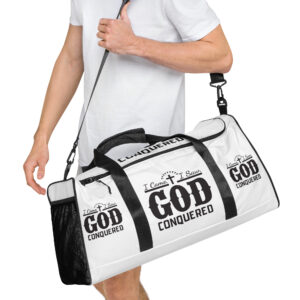 i came, i saw, god conquered! duffle bag