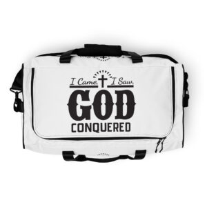 i came, i saw, god conquered! duffle bag