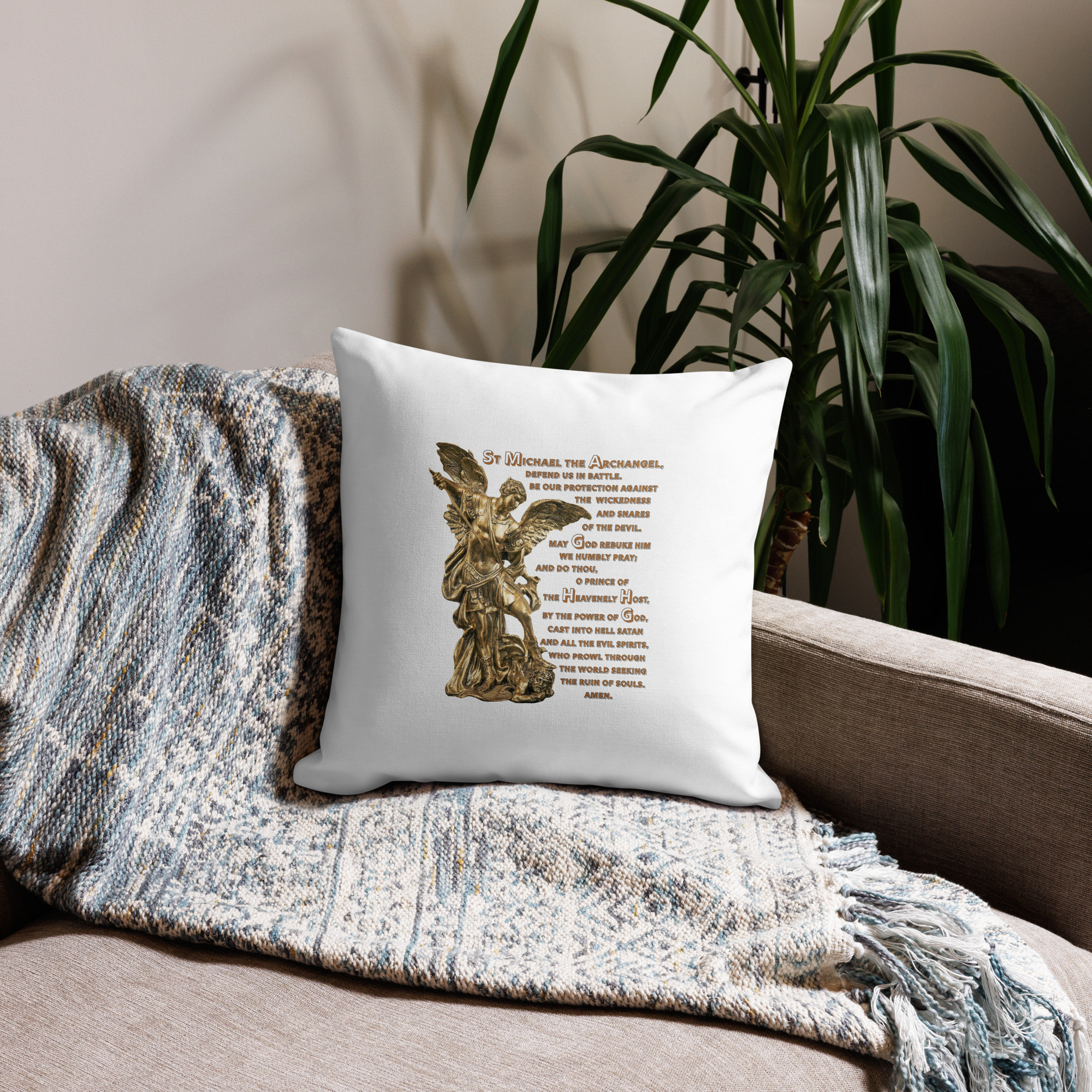 st michael archangel with prayer premium pillow st michael archangel with prayer premium pillow