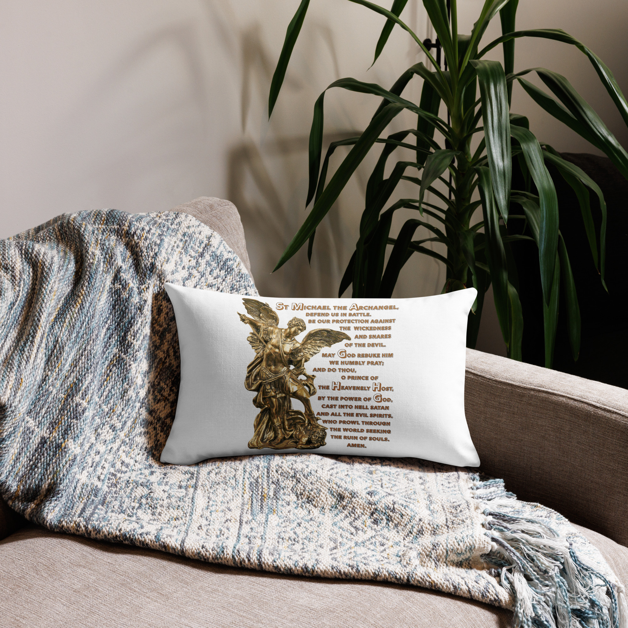 st michael archangel with prayer premium pillow st michael archangel with prayer premium pillow