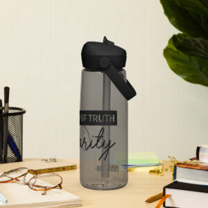 victory of truth is charity flip straw water bottle