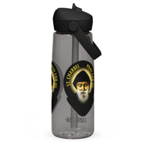 st charbel pray for us flip straw water bottle