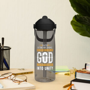 faith and love flip straw water bottle
