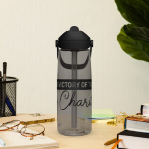 victory of truth is charity flip straw water bottle