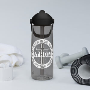 one, holy, catholic, apostolic church flip straw water bottle