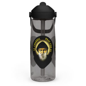 st charbel pray for us flip straw water bottle