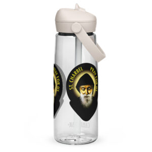 st charbel pray for us flip straw water bottle