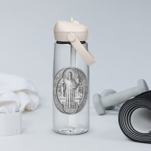 st benedict's medal flip straw water bottle
