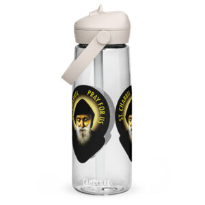 st charbel pray for us flip straw water bottle
