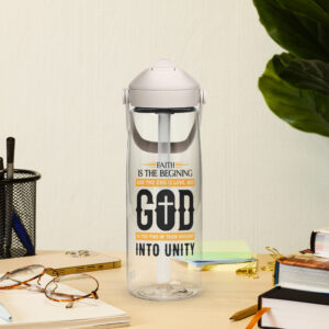 faith and love flip straw water bottle