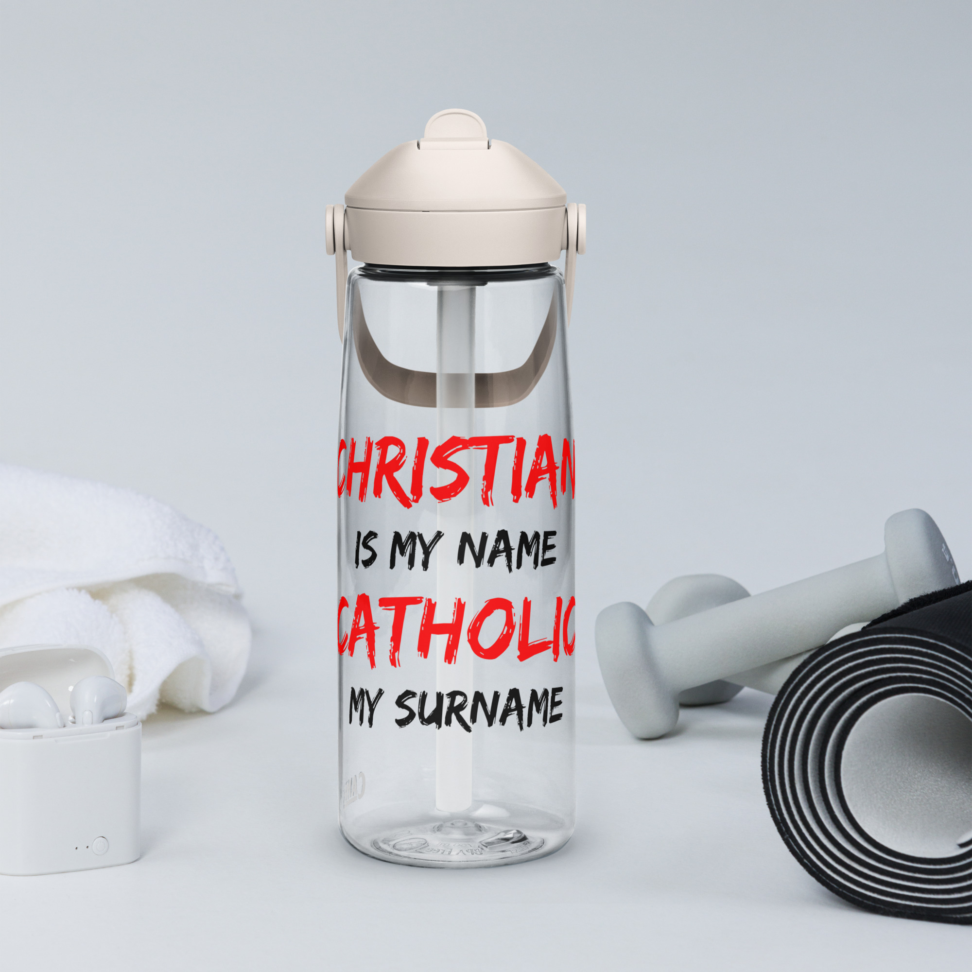 christian is my name, catholic my surname flip straw water bottle christian is my name, catholic my surname flip straw water bottle