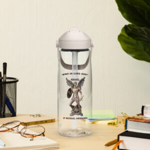 "who is like god" st michael archangel flip straw water bottle