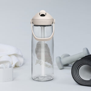 there is a first mover god flip straw water bottle