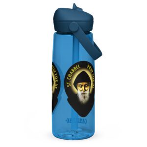 st charbel pray for us flip straw water bottle