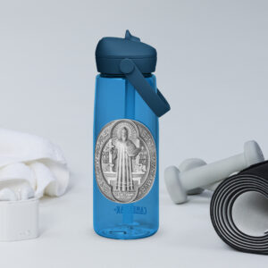st benedict's medal flip straw water bottle