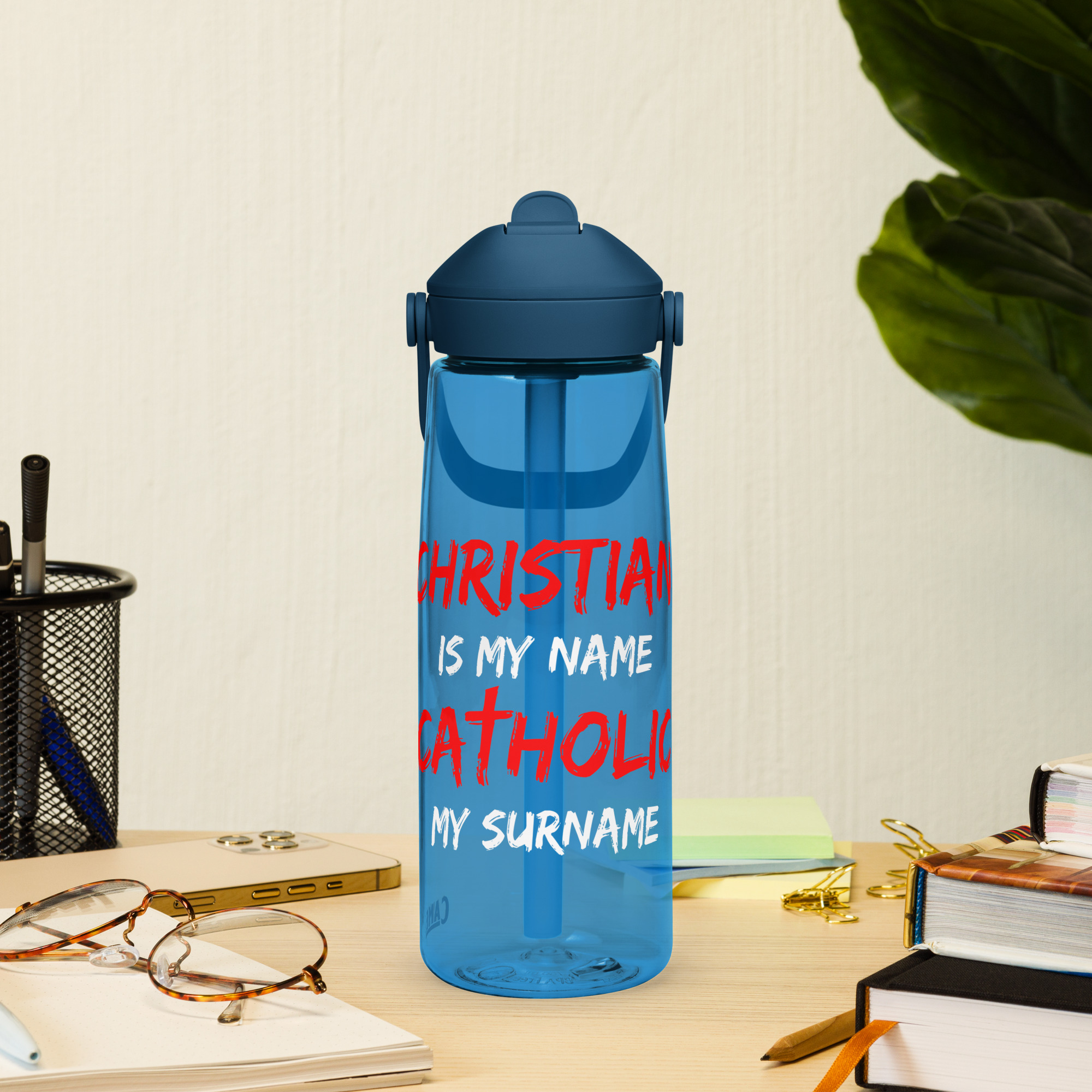 christian is my name, catholic my surname flip straw water bottle christian is my name, catholic my surname flip straw water bottle
