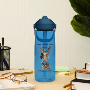 "who is like god" st michael archangel flip straw water bottle