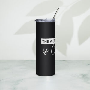 victory of truth is charity stainless steel tumbler