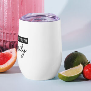 victory of truth is charity wine tumbler